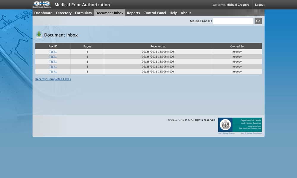 Screenshot of a GHS Medical Prior Authorization platform