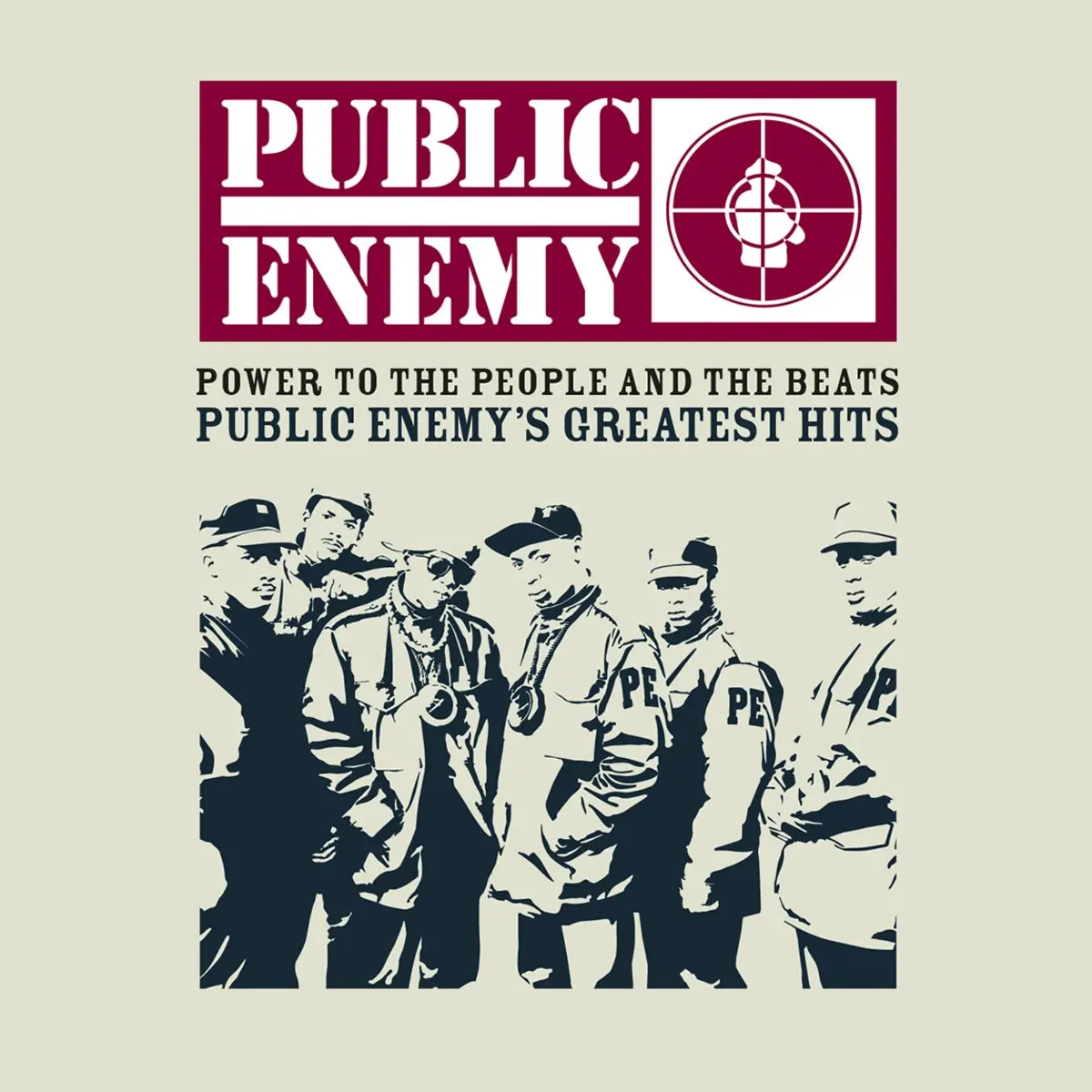 The front cover alone — Public Enemy logo, crosshair, and the stencilled group portrait on a pale ground.