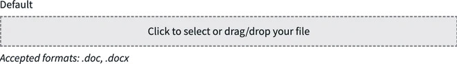 Promenade file input: a dashed drop zone reading “Click to select or drag/drop your file” with an accepted-formats note beneath.