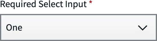 Promenade select input: a label reading Required Select Input with a red required asterisk, above a closed select showing the value One.