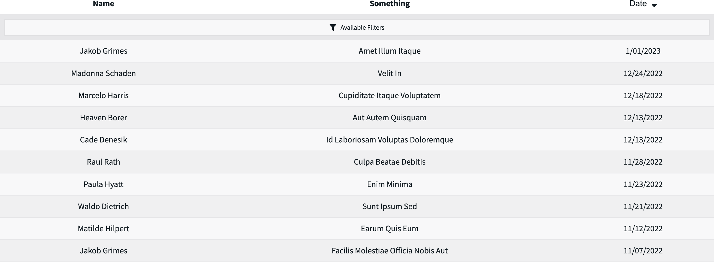 Screenshot of Promenade Table component